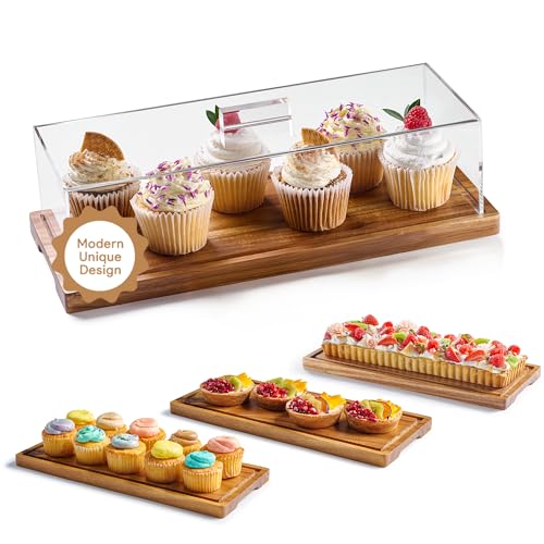 Homesphere Rectangular Cake Display Stand with Lid - Wooden Pastry & Cookie Server - Pack of 1
