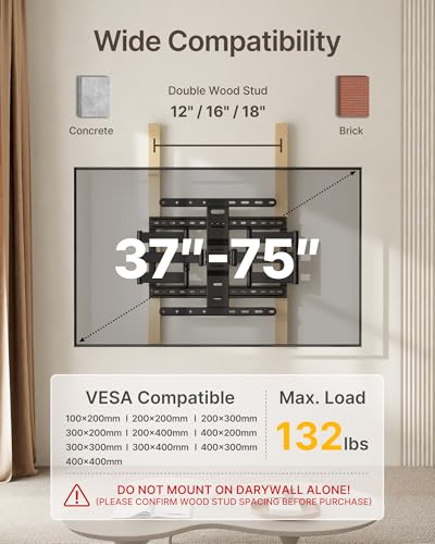 37-75 Inch Ultra Slim Full Motion TV Wall Mount - Low Profile, Tilt & Swivel, Supports 132 lbs - Variation of THIS listing