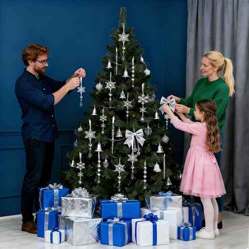 18 Pieces Christmas Ornaments for Christmas Tree Decorations - Clear Hanging Acrylic Snowflakes and Icicles with Pendants for Winter Wonderland Party Supplies, New Year Party DIY Decorations