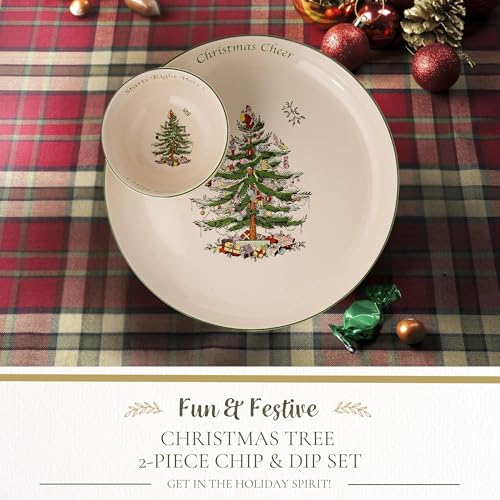 Spode Christmas Tree Chip & Dip Set - 12.5-Inch Holiday Serveware with Bowl