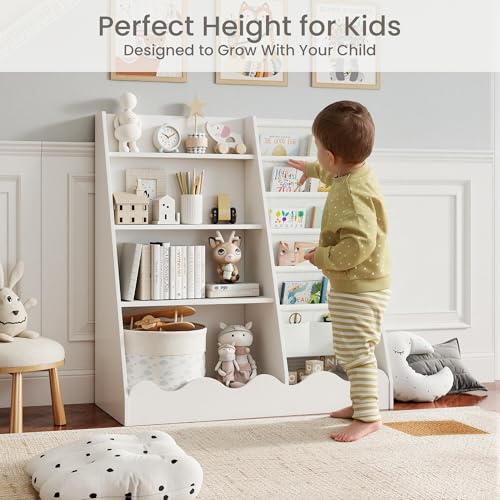 Kids Bookshelf and Toy Storage with 5 Shelves and 4-Tier Cabinet - Wooden Montessori Design