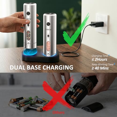 Zadelar Electric Salt and Pepper Grinder Set with Charging Base,