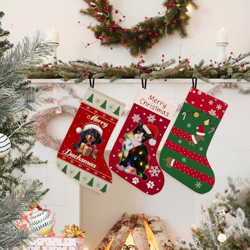 Blcak Cat 18-Inch Christmas Stocking – Cat Decor, Linen, Hanging Xmas Stocking (Variation: Blcak Cat)