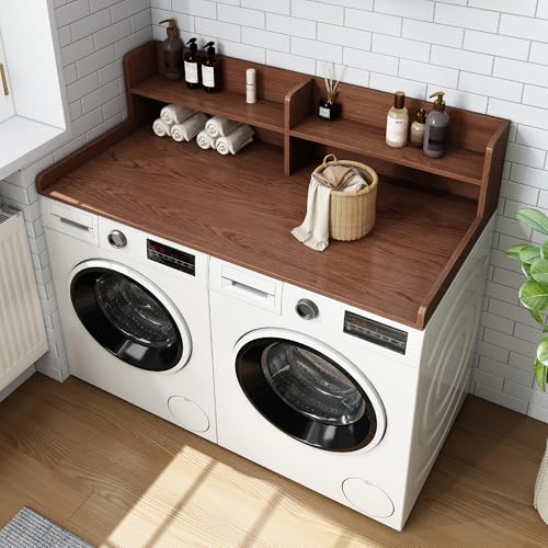 Walnut 2-Tier Laundry Countertop for Washer & Dryer - 54" x 27.5" Storage Shelf, Over Washer Dryer Organization & Folding Station