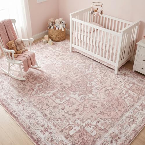 Fixwal 8x10 Pink Washable Area Rug Non-Slip for Bedroom & Living Room