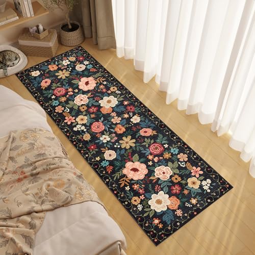 DUKINO 2' x 6' Black Washable Non-Slip Runner Rug for Hallway