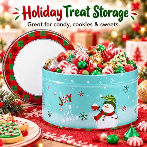 Christmas Cookie Tin with Lid – 5.3 Inch Metal Treat Box