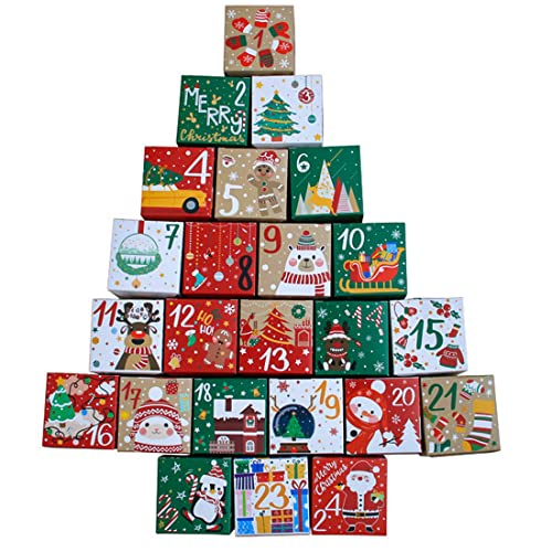 JWSCYSY Design1 24 Pcs Christmas Advent Calendar Gift Boxes with Santa Reindeer Snowflake Patterns