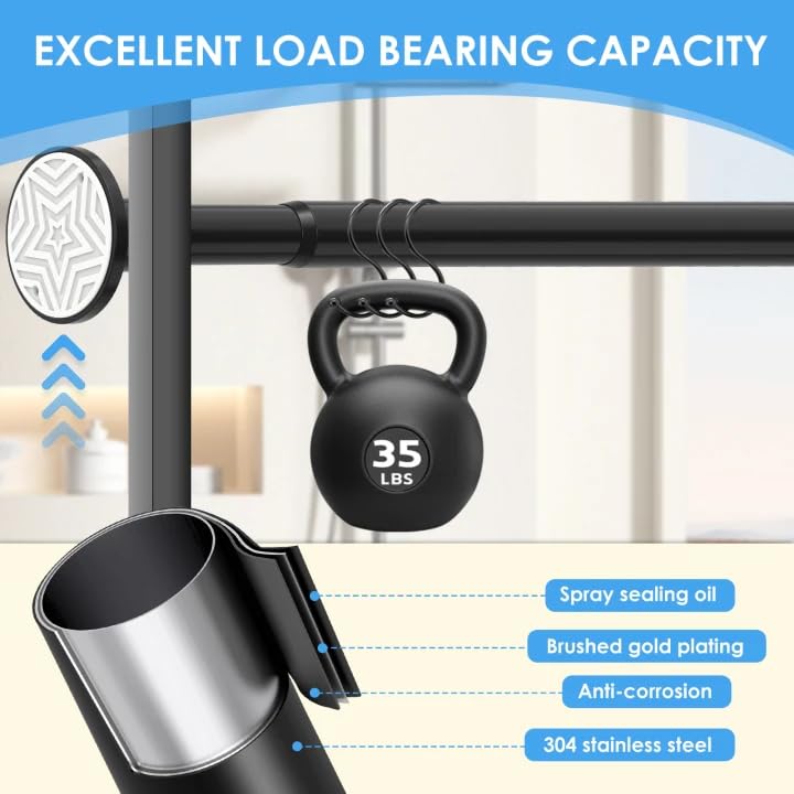 Extra Long Black Tension Curtain Rod 31-168 Inch Heavy Duty Outdoor & Bathroom