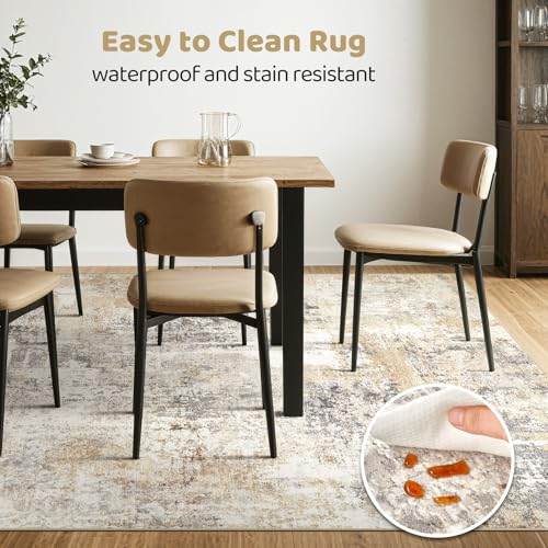 LOONGRUG Area Rug 5x7 Washable Neutral Modern Abstract Living Room