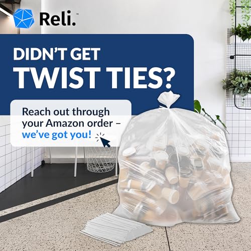 Reli. 50 Gallon Heavy Duty Trash Bags with Twist Ties - Made in USA