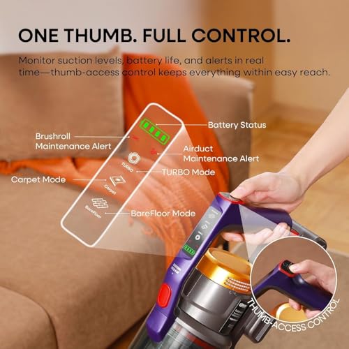 Cordless Vacuum Cleaner 50KPa 550W Stick Vacuum for Pet Hair & Floor - Gold