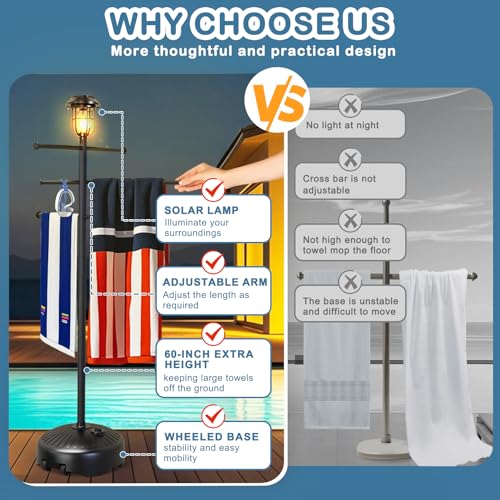 Medium Solar Light Pool Towel Rack with Wheels & Water Base - Adjustable