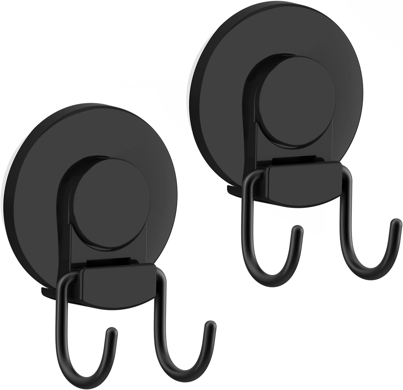 VIS'V Heavy Duty Shower Suction Cup Hooks - Removable & Reusable Double Hooks, Black | 2 Pack