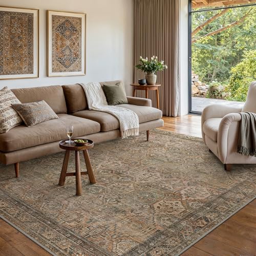 8x10 Taupe Washable Area Rug with Non-Slip Backing for Living Room & Bedroom - Bavni