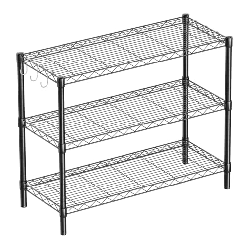 Adjustable Metal Wire Shelving Unit - 3 Tier, Black, 36 x 14 x 30 Inches