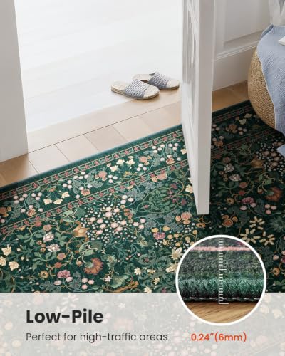 Amada Floral Washable Area Rug 8x10 Dark Green - Non-Slip, Durable, Soft
