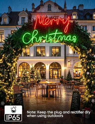 HeliosRibbon 48 Inch Merry Christmas LED Light Sign - Red & Green Outdoor Decor
