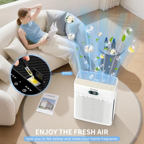 TeraAire White HEPA Air Purifier with PM2.5 Monitor & Aromatherapy, Quiet Sleep Mode