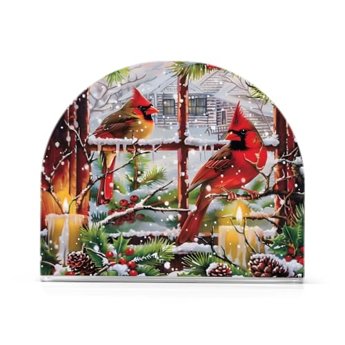 SUABO Red Cardinals Old Window Napkin Holder for Table Decor Acrylic Kitchen Accessory