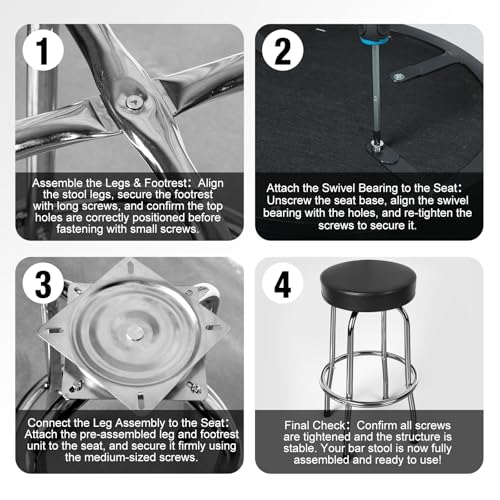 Swivel Bar Stool with Padded Seat and Footrest – Heavy-Duty Steel Frame