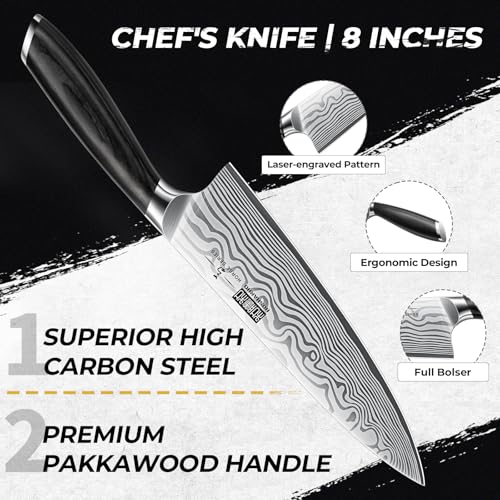 Professional 5-Piece Kitchen Knife Set with High Carbon Steel - Ergonomic Handles