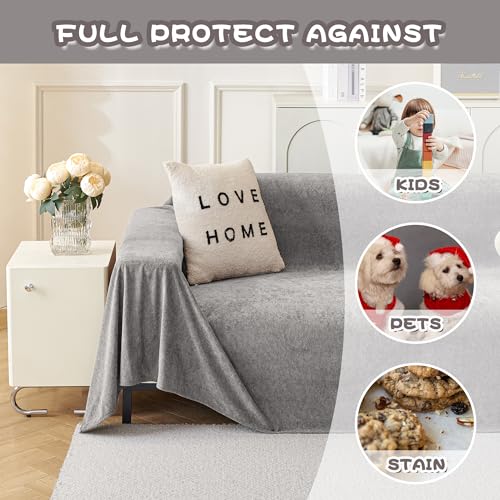 MYSKY HOME 91x134 Inch Grey Couch Cover for Dogs, Non-Slip Sofa Slipcover