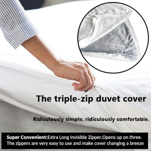 VEJESIME King Size Cotton Duvet Cover Set with 3-Sided Zipper - Simple & Easy Bed Makeover