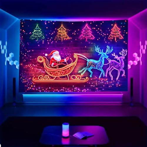 Santa Claus 5 Black Light Tapestry, 90" L x 70" W, UV Reactive Wall Hanging
