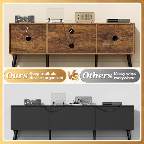 55 Inch TV Stand with Rustic Brown Finish - Adjustable Shelf & Storage Cabinets - 53.9" Length