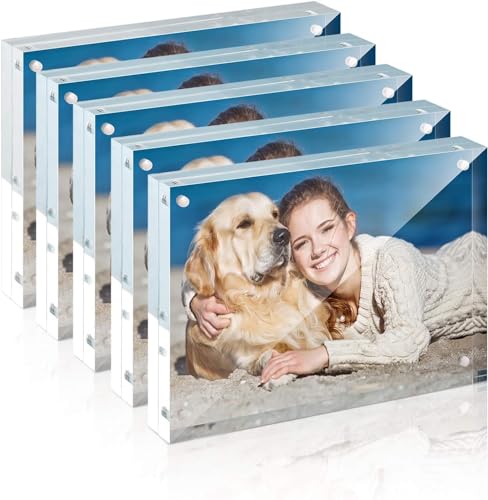 5x7 Acrylic Picture Frame Set - 5 Pack Thicker Frameless Double-Sided Display