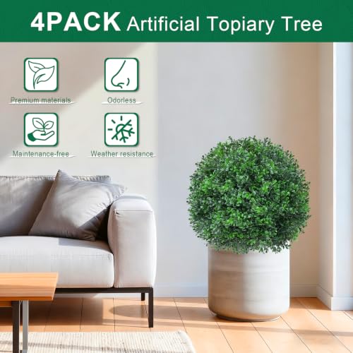 4Pcs Artificial Boxwood Topiary Ball Trees,Faux Shrubs