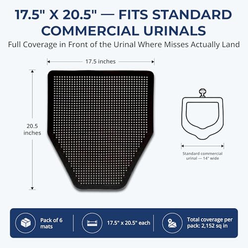 Urinal Mats for Men - Commercial-Grade Absorbency, Odor Control, 6 Pack