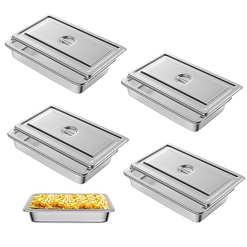 HLHgirl 1/1 Size 4-Inch Deep Stainless Steel Steam Table Pan with Lid - Pack of 4