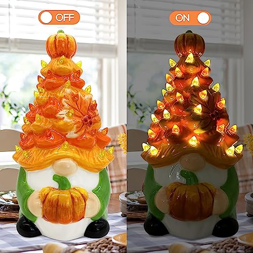 Hexagram Fall Gnomes Ceramic Tree Decor - 8.5x5.2 Inch Thanksgiving Home Accent