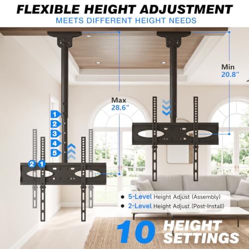 Rfiver Single Ceiling TV Mount for 32-70 Inch Flat & Curved Screens - Sloped Ceiling Bracket