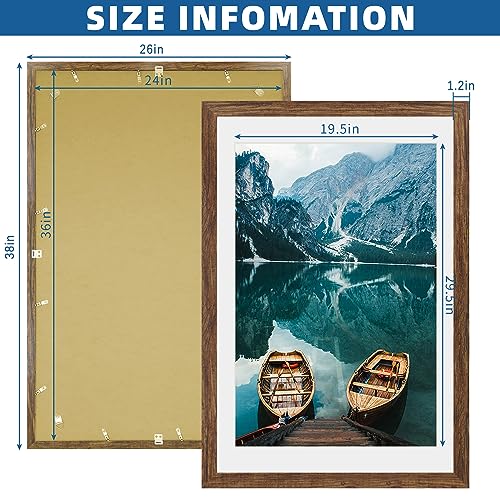 Hongkee Rustic Brown 24x36 Poster Frame Set of 2 for 20x30 & 24x36 Photos, Wall Art Display