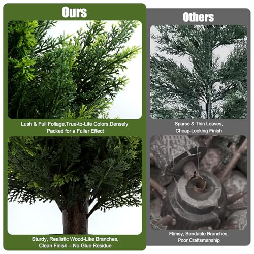 4ft Artificial Cedar Topiary Trees Set of 2 with Ground Spikes - Realistic Outdoor Faux Plants