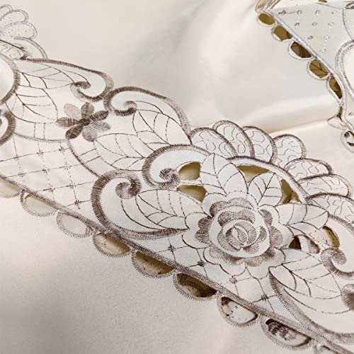MULBESS Beige Round 68" Lace Tablecloth - Wrinkle-Free, Stain-Resistant Poly Fabric