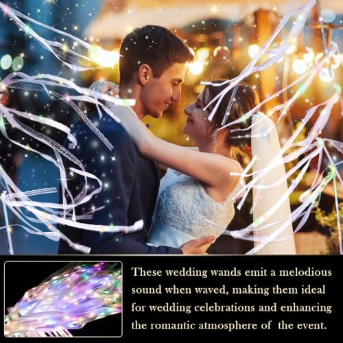 100 Pieces Wedding Light-Up Fairy Wands with Ribbons - Warm White & Multicolor LED