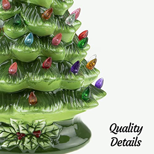 Clever Creations 15 Inch Green Pre-Lit Ceramic Christmas Tree with Multicolored Lights