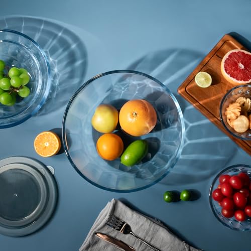 Glass Mixing Bowls Set with Airtight Lids - 5 Thick Borosilicate Kitchen Nesting Bowls