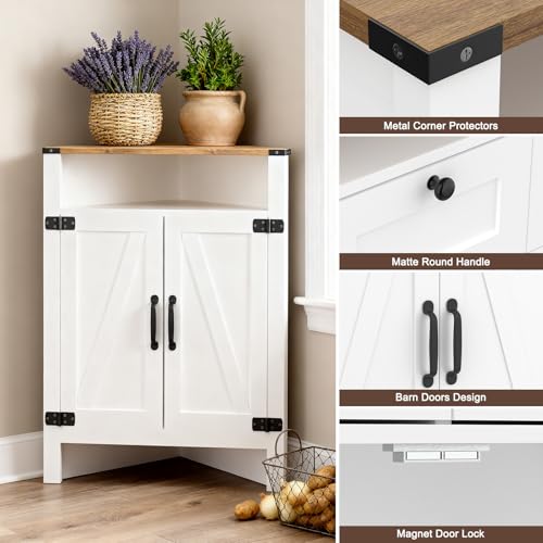 M METERXITY Bathroom Corner Cabinet with Barn Doors - Adjustable Shelf - Rustic Farmhouse Style - Compact Storage