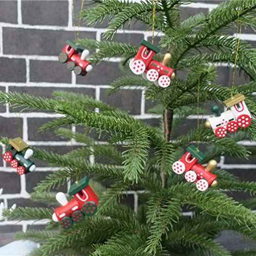NUOBESTY 6PCS Mini Wooden Train Ornaments Christmas Hanging Ornaments Tree Decoration Kids Toys Gift