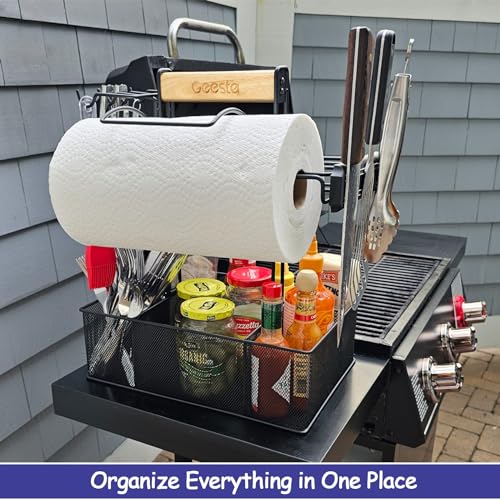 Outdoor Grill Caddy with Paper Towel Holder & Magnetic Tool Organizer