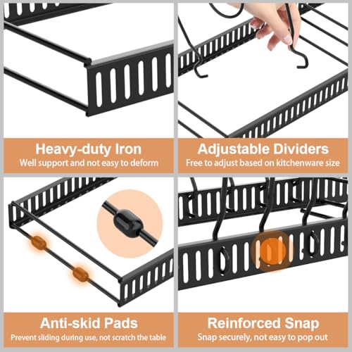 Housolution 2 Pack Black Pot and Pan Lid Organizer with 14 Adjustable Dividers