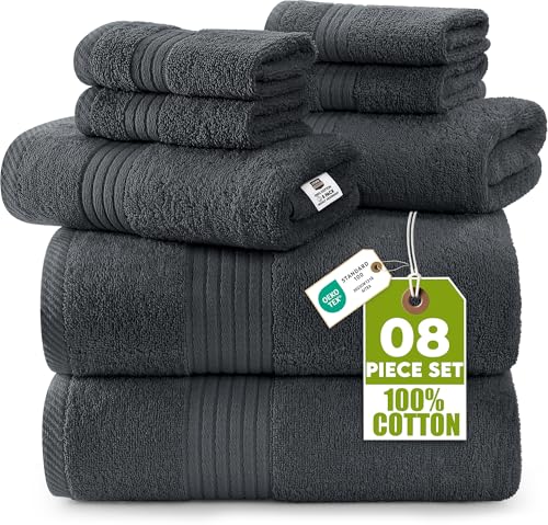 Utopia Towels Grey 8-Piece Premium Towel Set - Bath, Hand & Washcloths