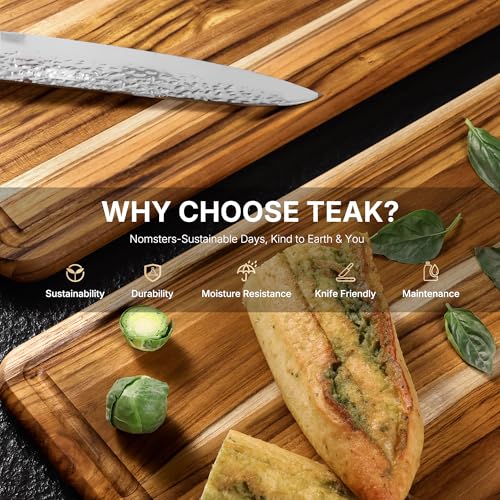 Set of 4 Teak Cutting Boards for Kitchen - Non-Toxic, Durable Wooden Chopping Boards