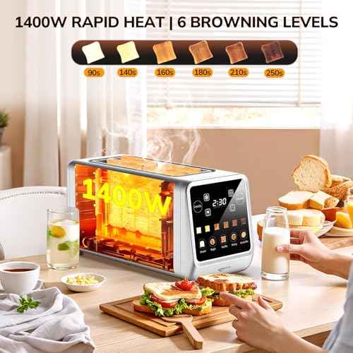 Keenstone 4-Slice Touch Screen Toaster - Wide Slot, Stainless Steel, Green