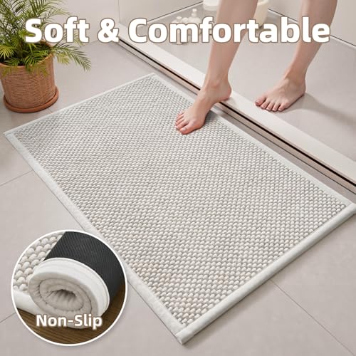 Beige & Cream Chenille Bath Mat Runner 24x48 Inches Non Slip Absorbent Bathroom Rug